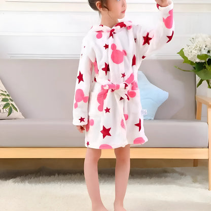 White Children's Robe in Colourful Patterns