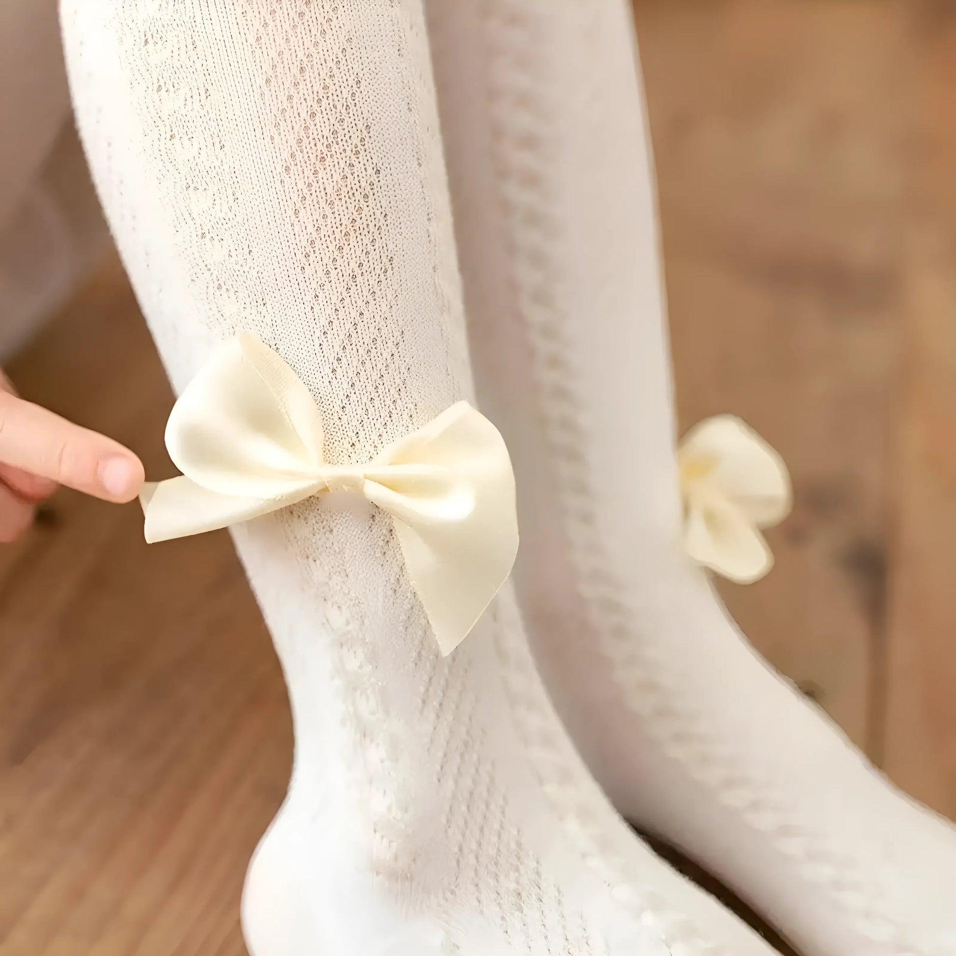 White Children's Tights with Bow Detail