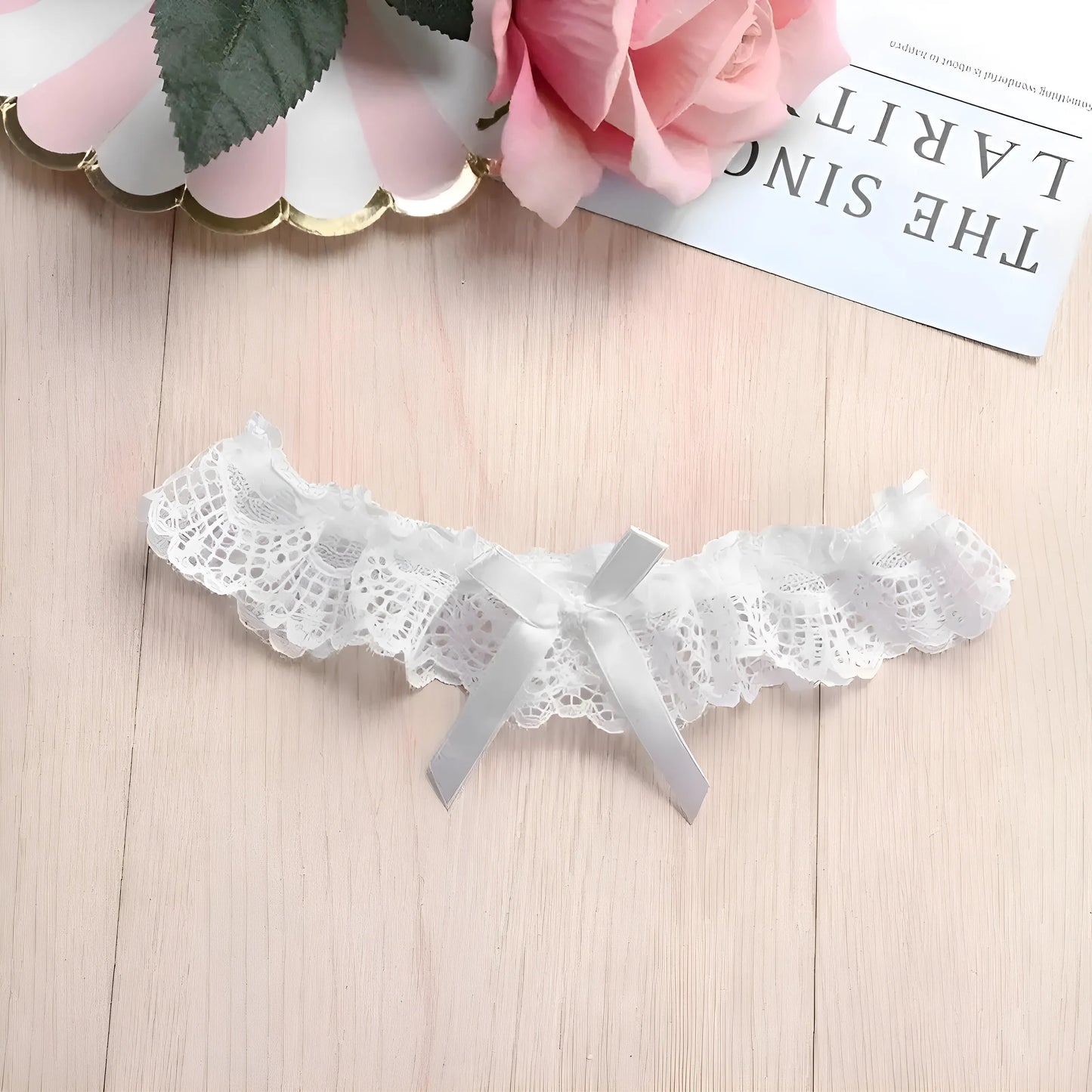 White Classic Lace Garter with Bow