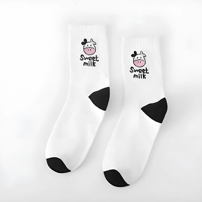 White Cow Print Socks