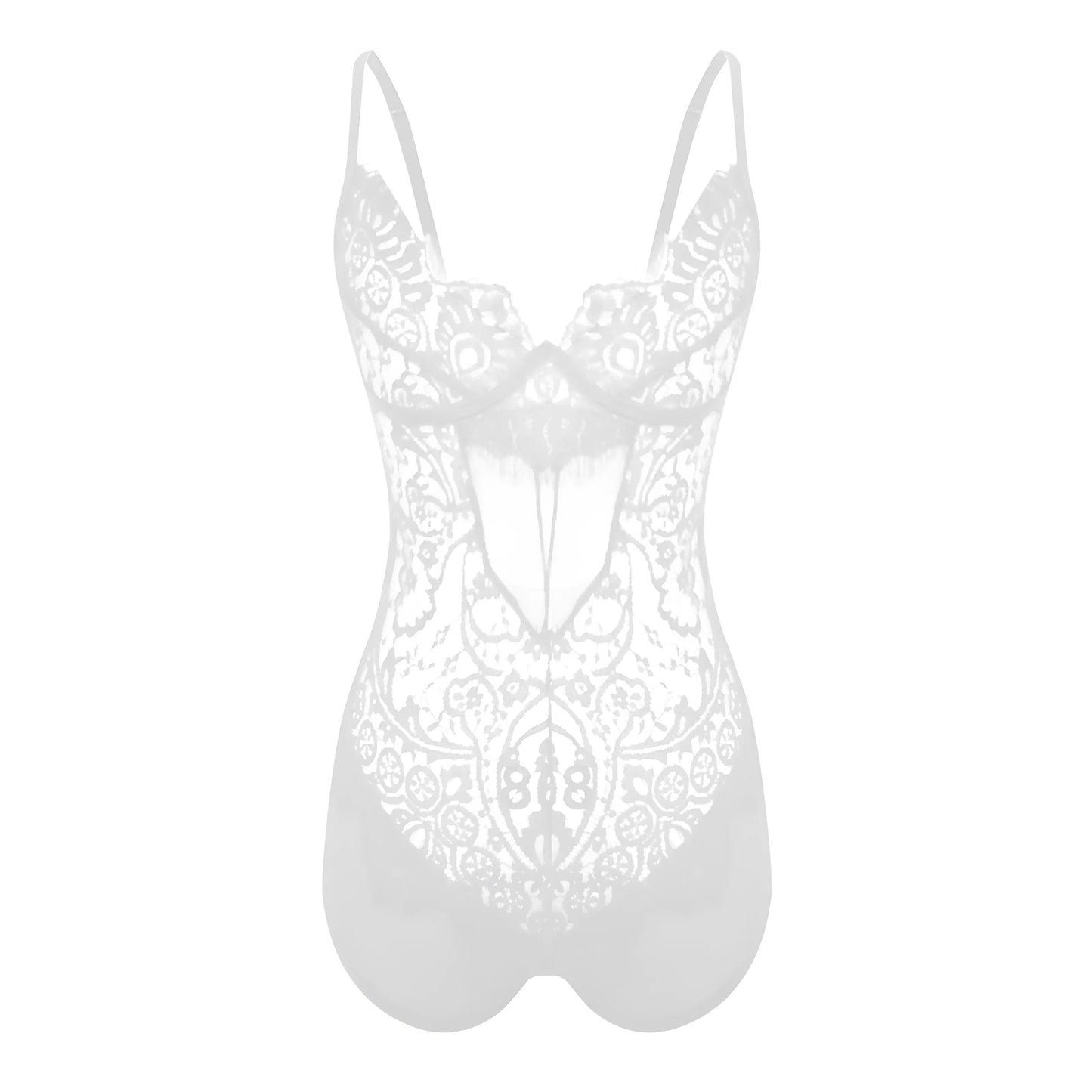 White Delicate Lace Bodysuit with Mesh Inserts