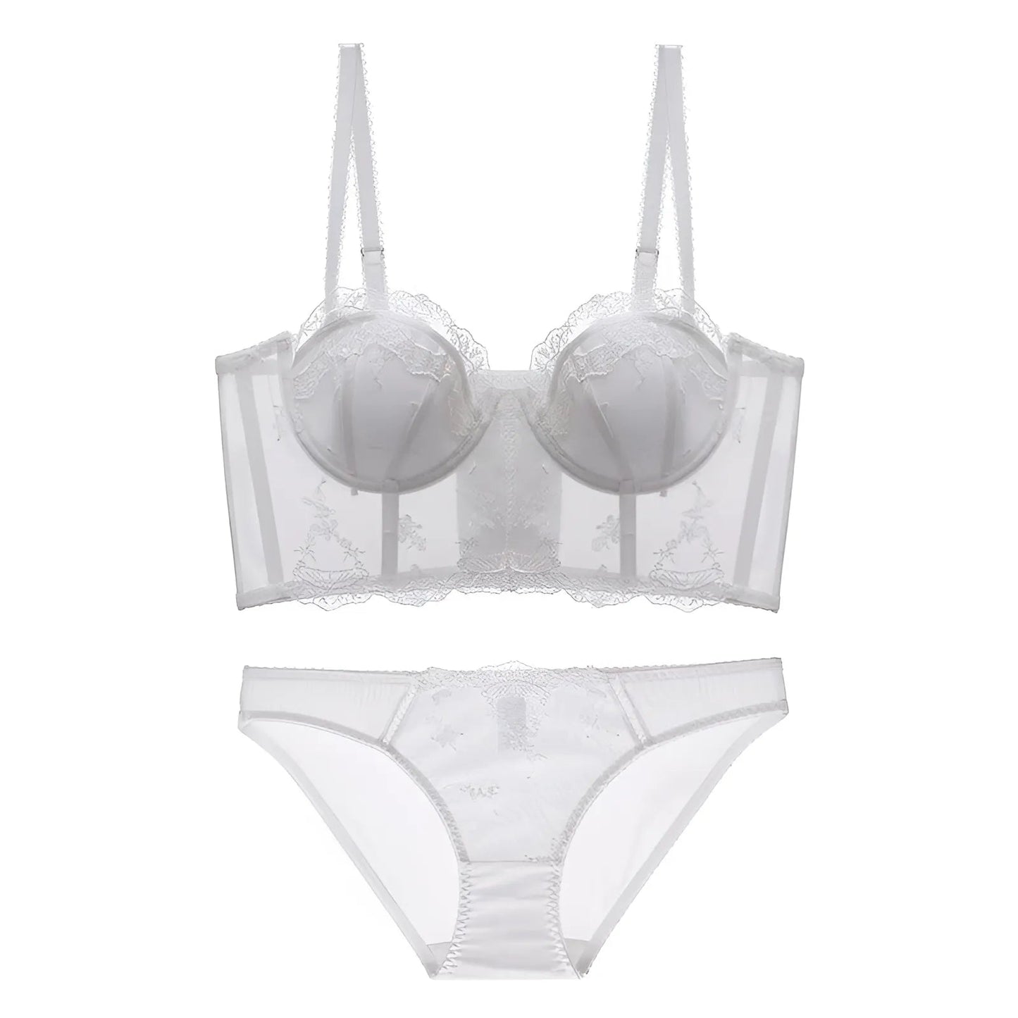 White Delicate Lace Lingerie Set with Corset Bra