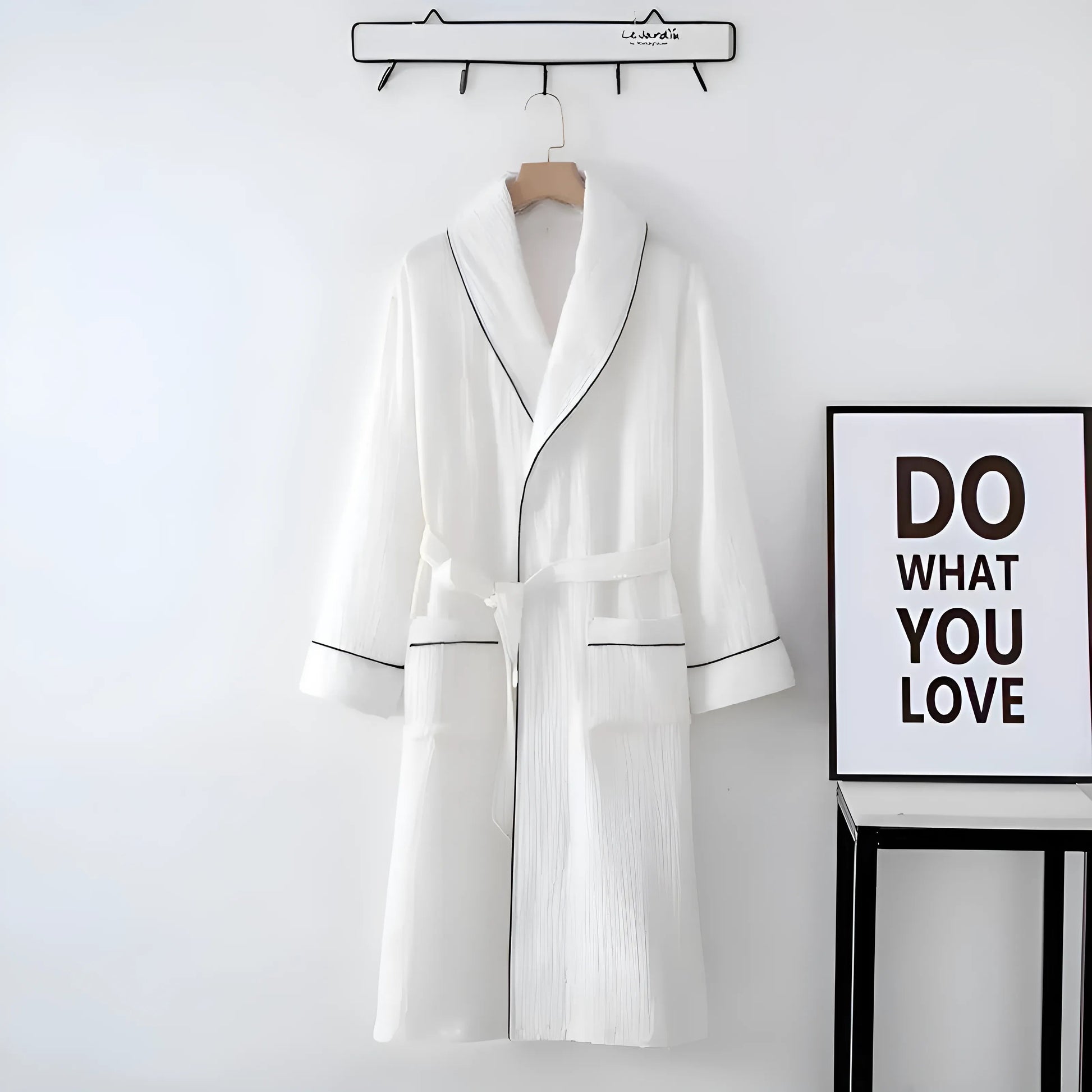 White Dressing Gown with Decorative Trim