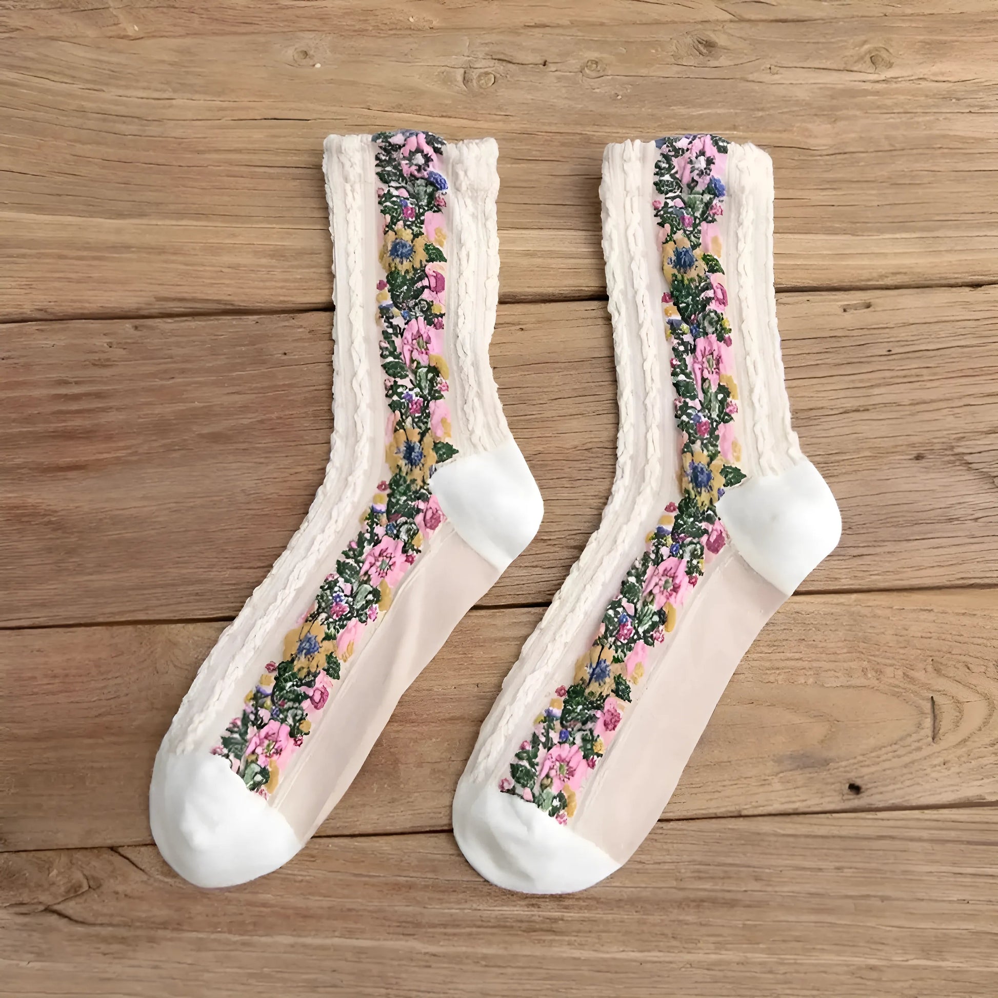 White Floral Patterned Decorative Socks