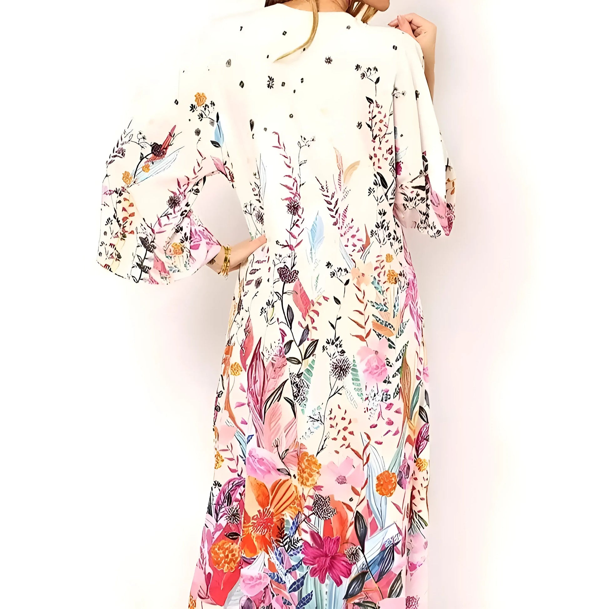 White Floral Print Beach Kimono