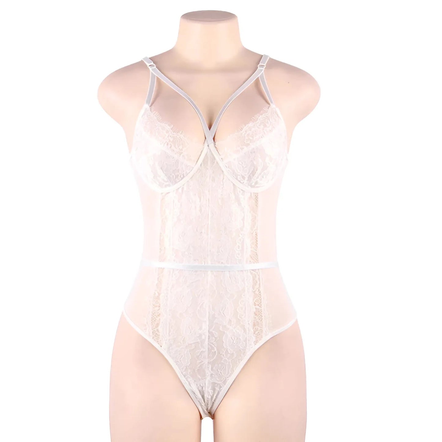 White Lace Bodysuit with Decorative Straps