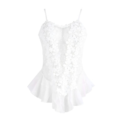 White Lace Bodysuit with Ruffle Trim