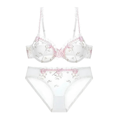 White Lace Bra with Floral Design