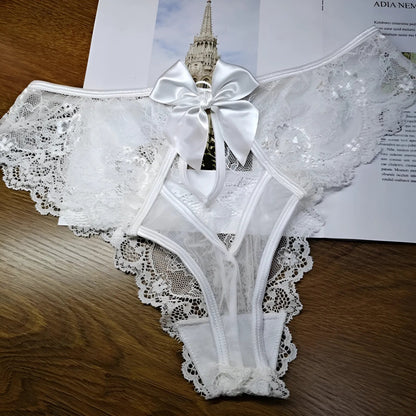 White Lace Briefs with Cut-Out and Bow Detail