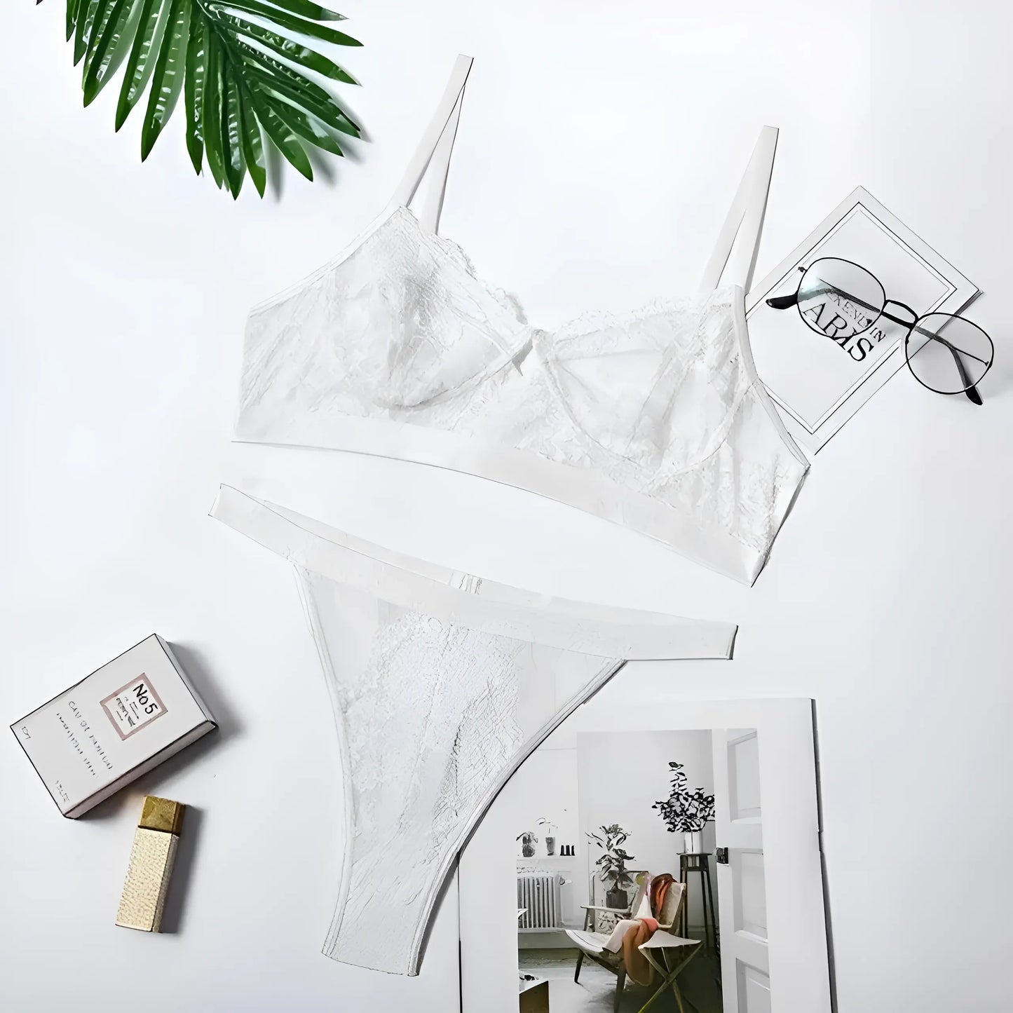 White Lace High-Waisted Lingerie Set