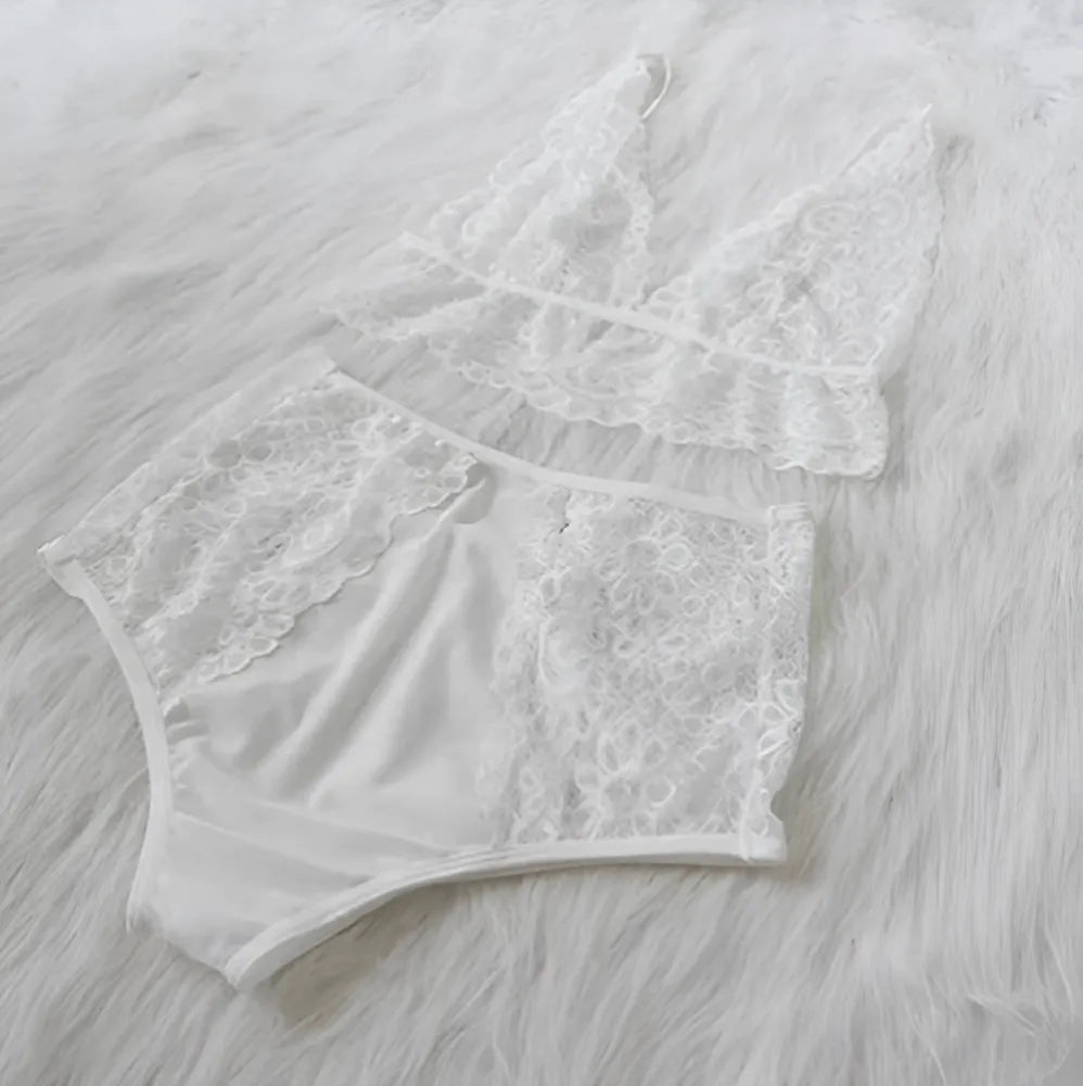 White Lace High-Waisted Lingerie Set