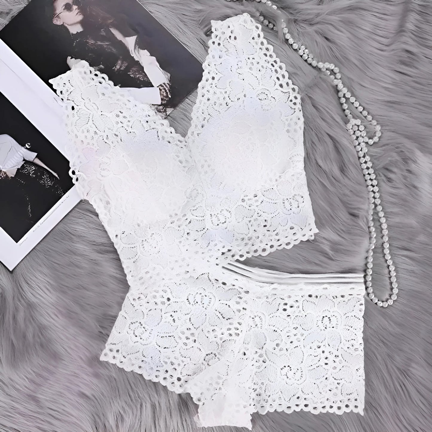 White Lace Lingerie Set with Built-in Features