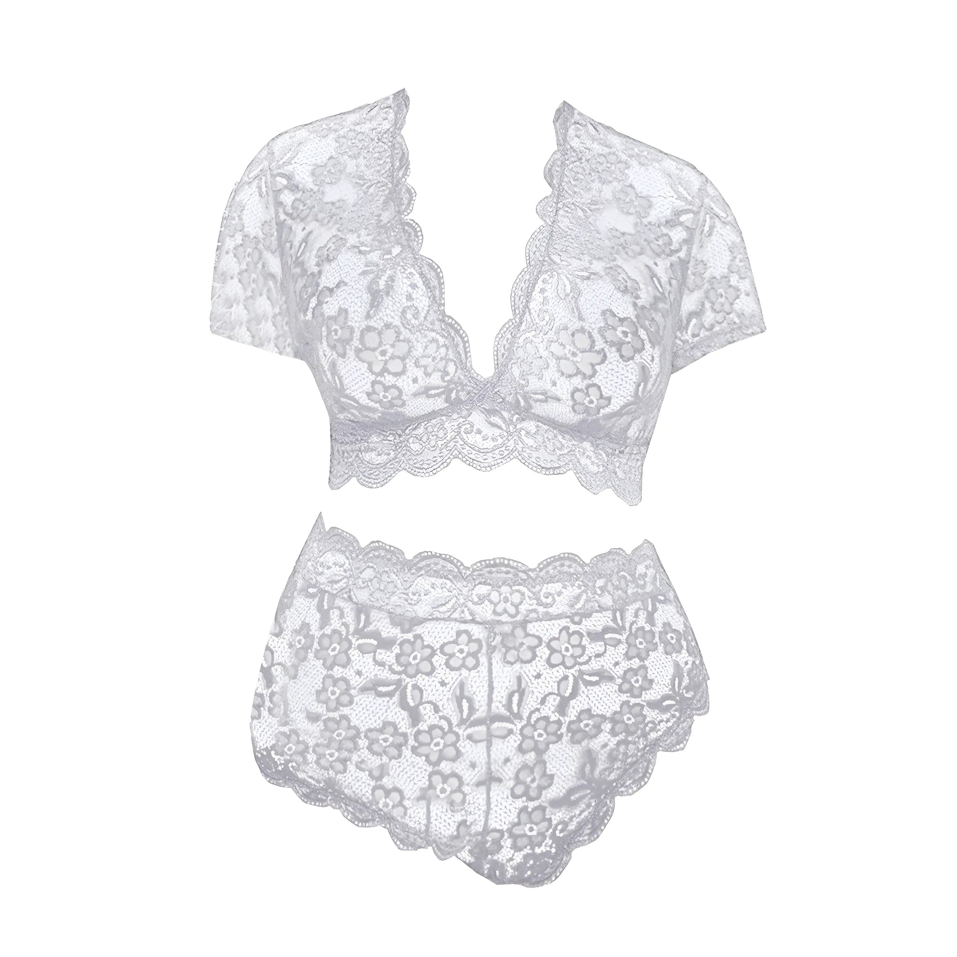 White Lace Lingerie Set with Covered Shoulders in Plus Sizes