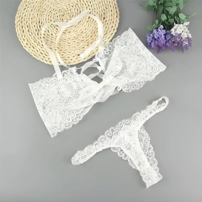 White Lace Lingerie Set with Decorative Corset Lacing