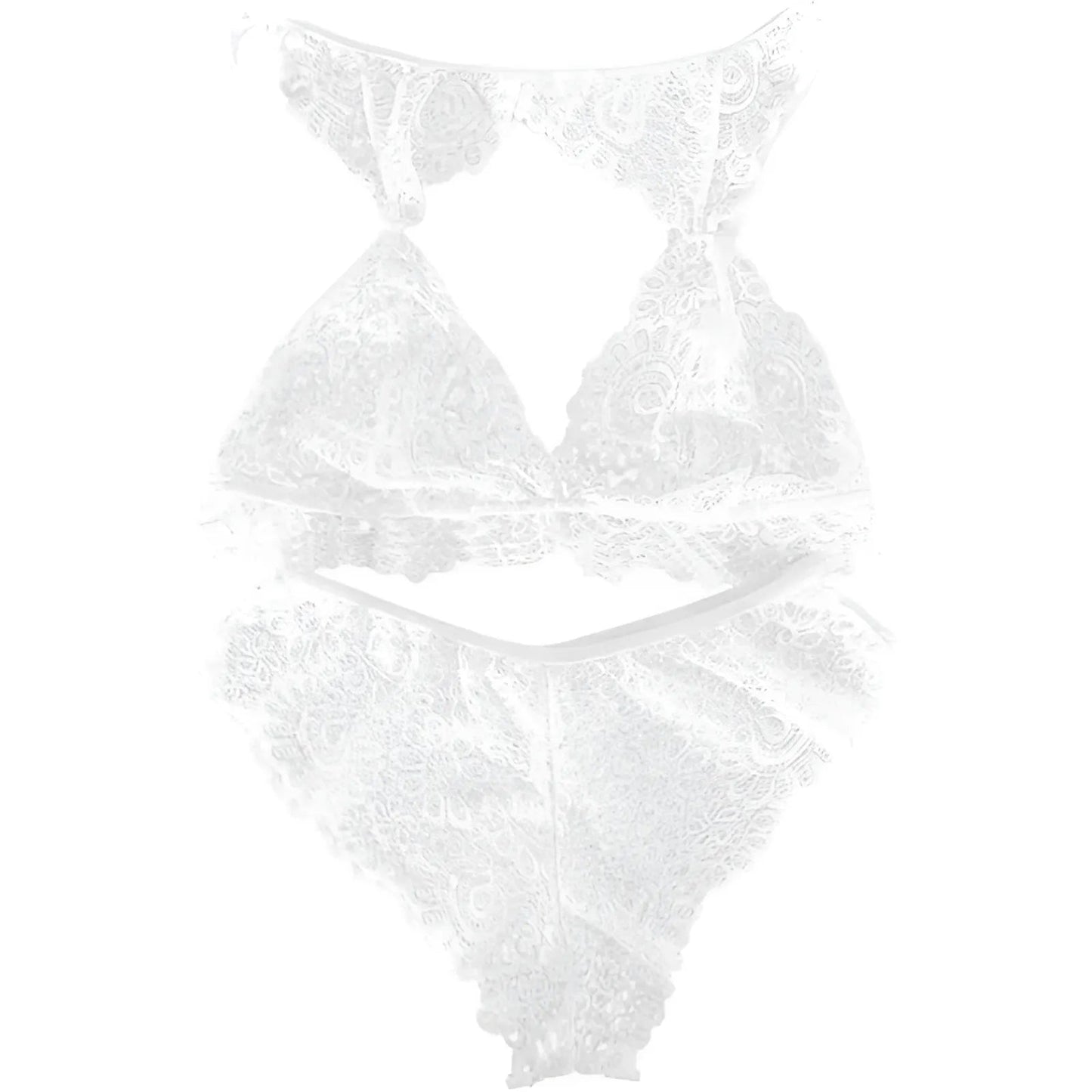 White Lace Lingerie Set with Decorative Neckline Finish