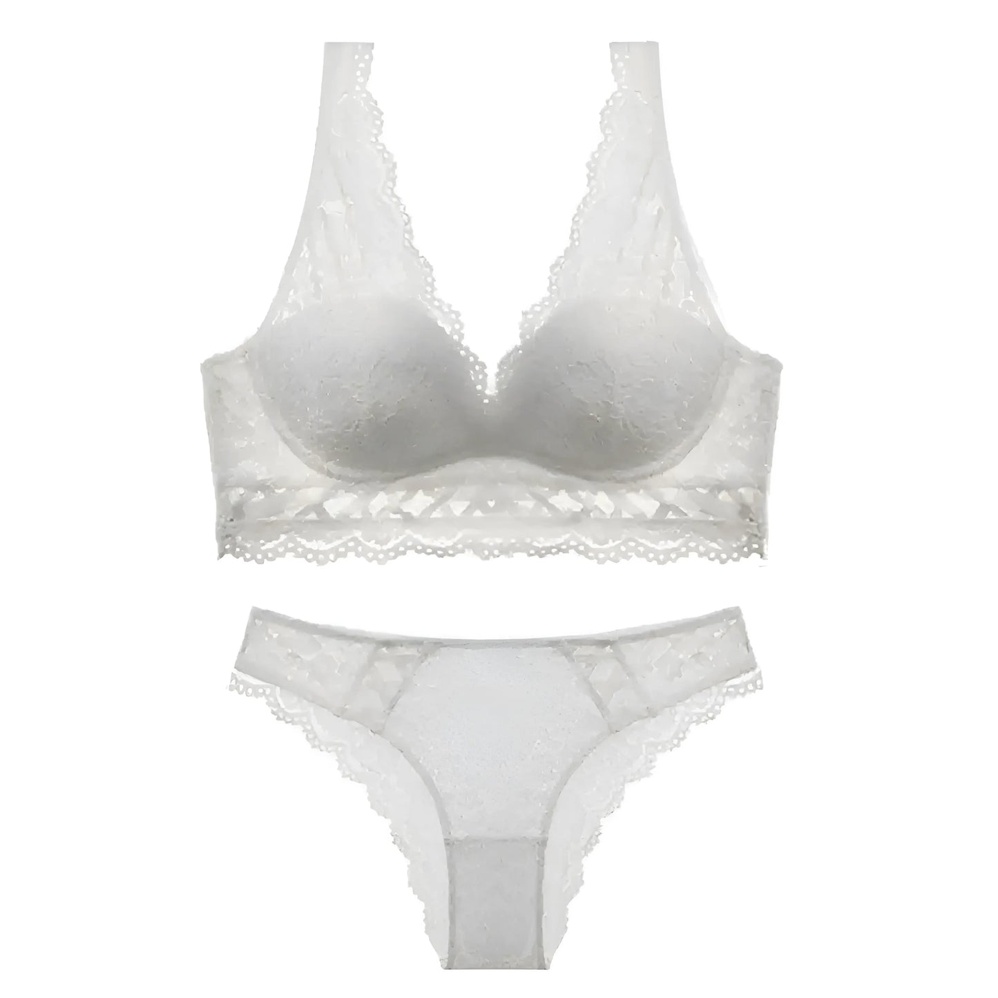 White Lace Lingerie Set with Decorative Ties