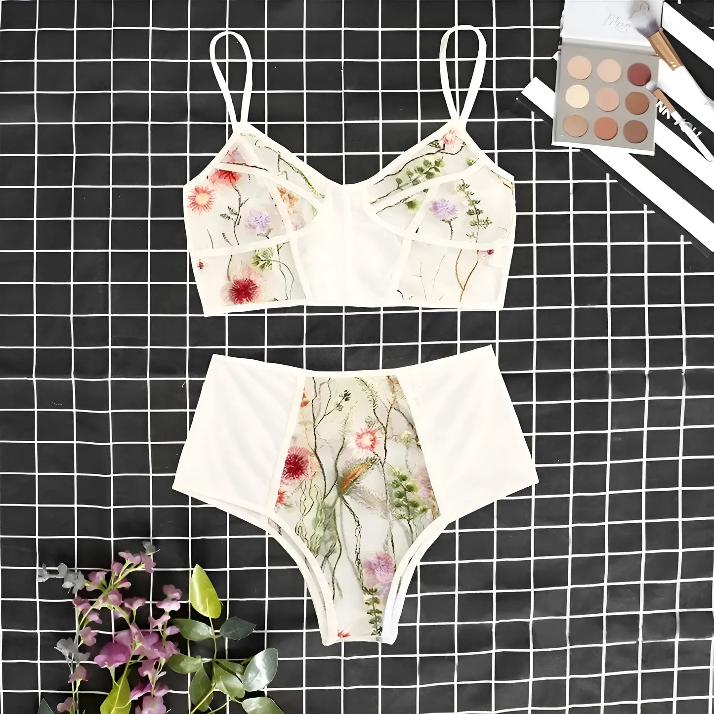 White Lace Lingerie Set with Delicate Floral Design