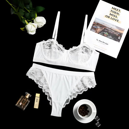 White Lace Lingerie Set with Detachable Straps