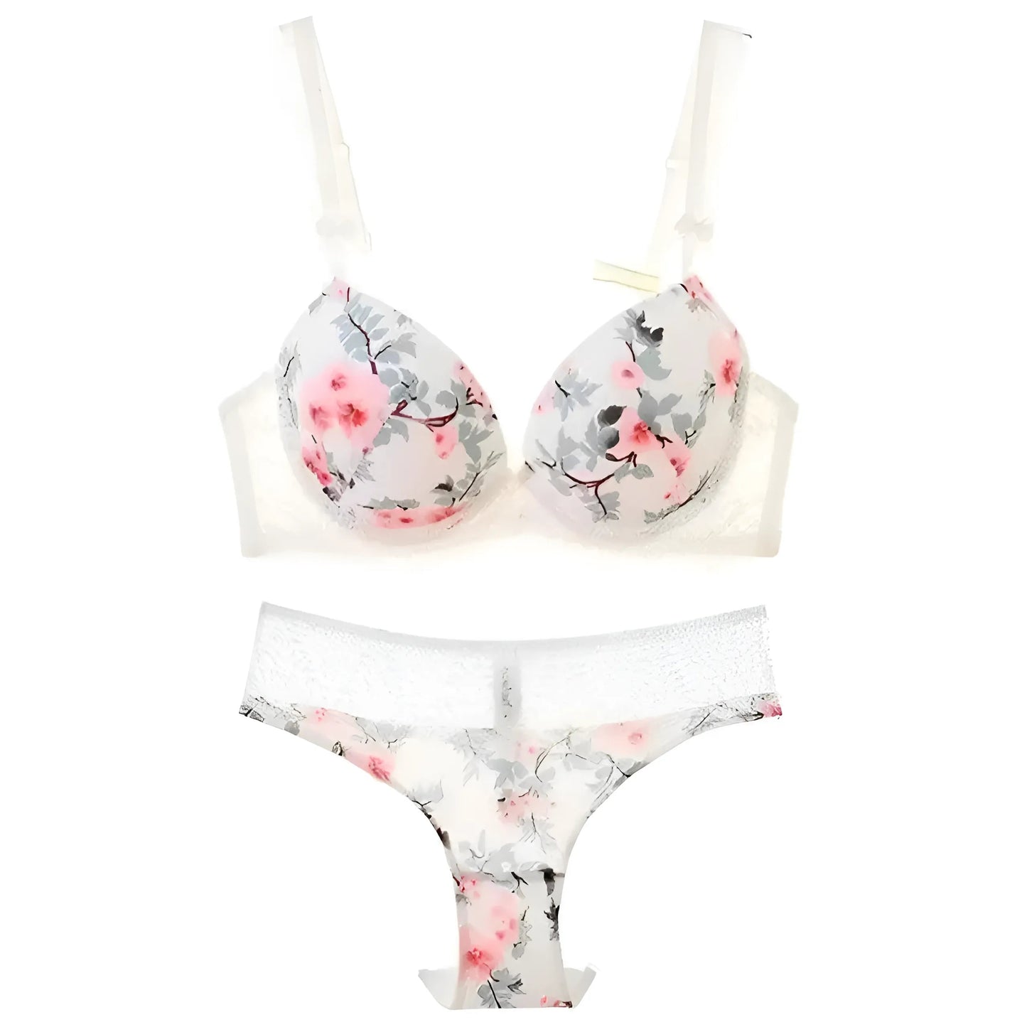 White Lace Lingerie Set with Floral Design