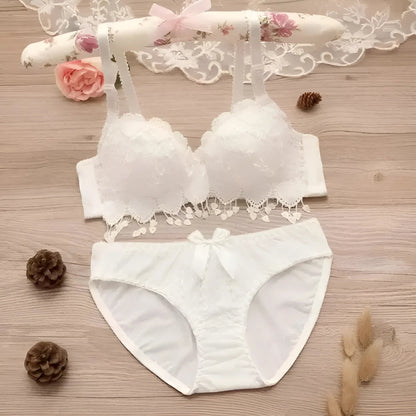 White Lace Lingerie Set with Heart Motif