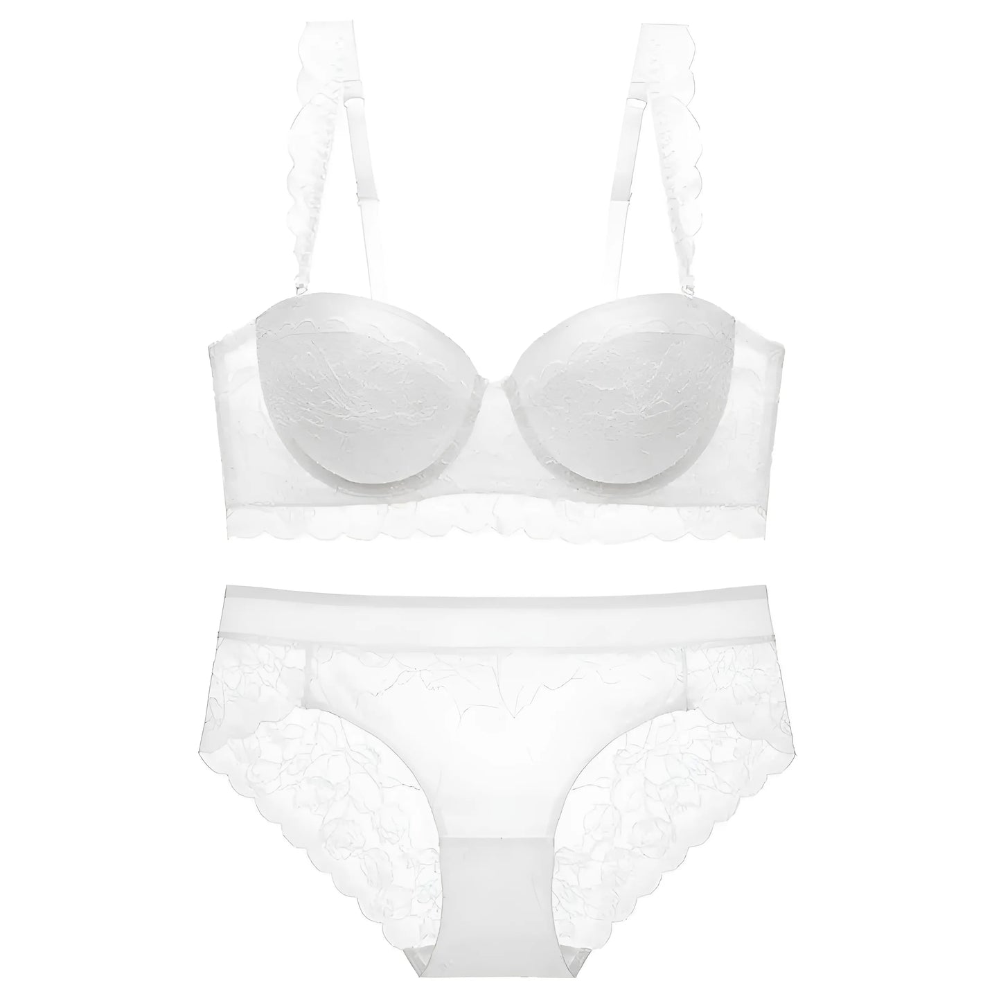 White Lace Lingerie Set with Low-Cut Bra