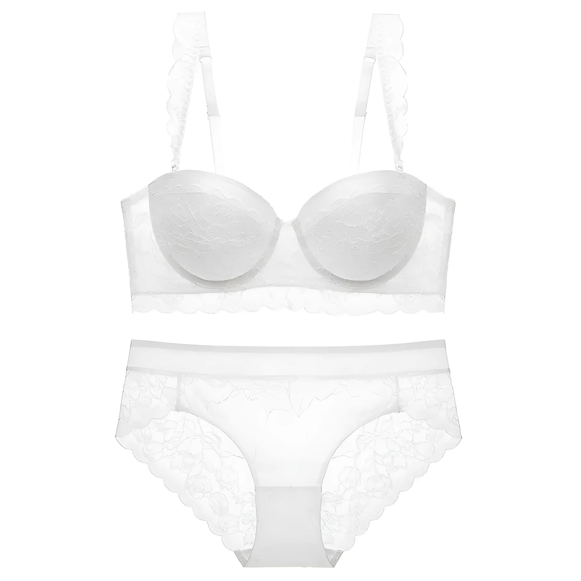 White Lace Lingerie Set with Low-Cut Bra