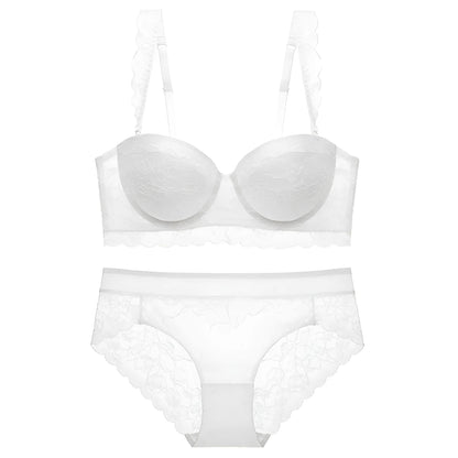 White Lace Lingerie Set with Low-Cut Bra