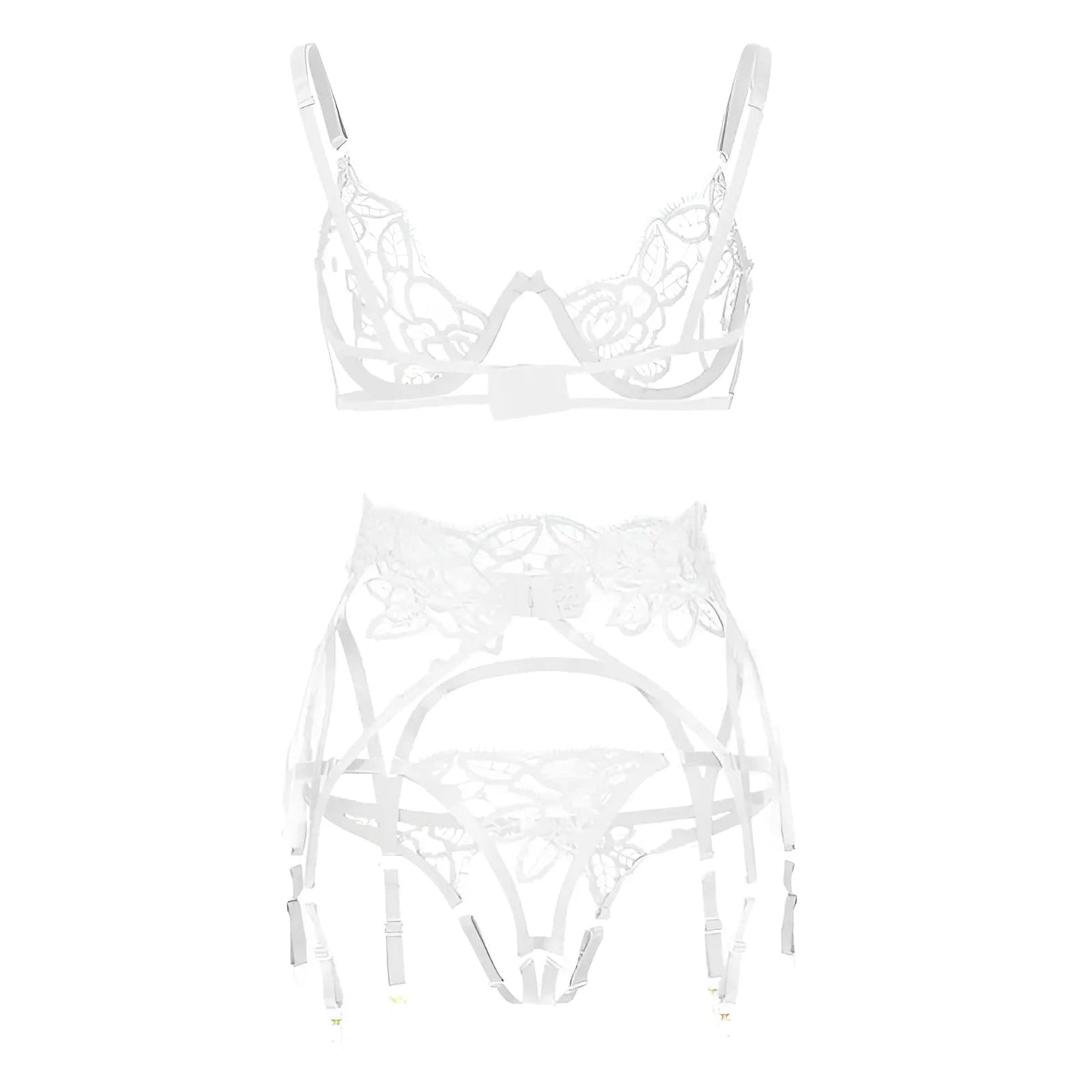 White Lace Lingerie Set with Suspender Belt