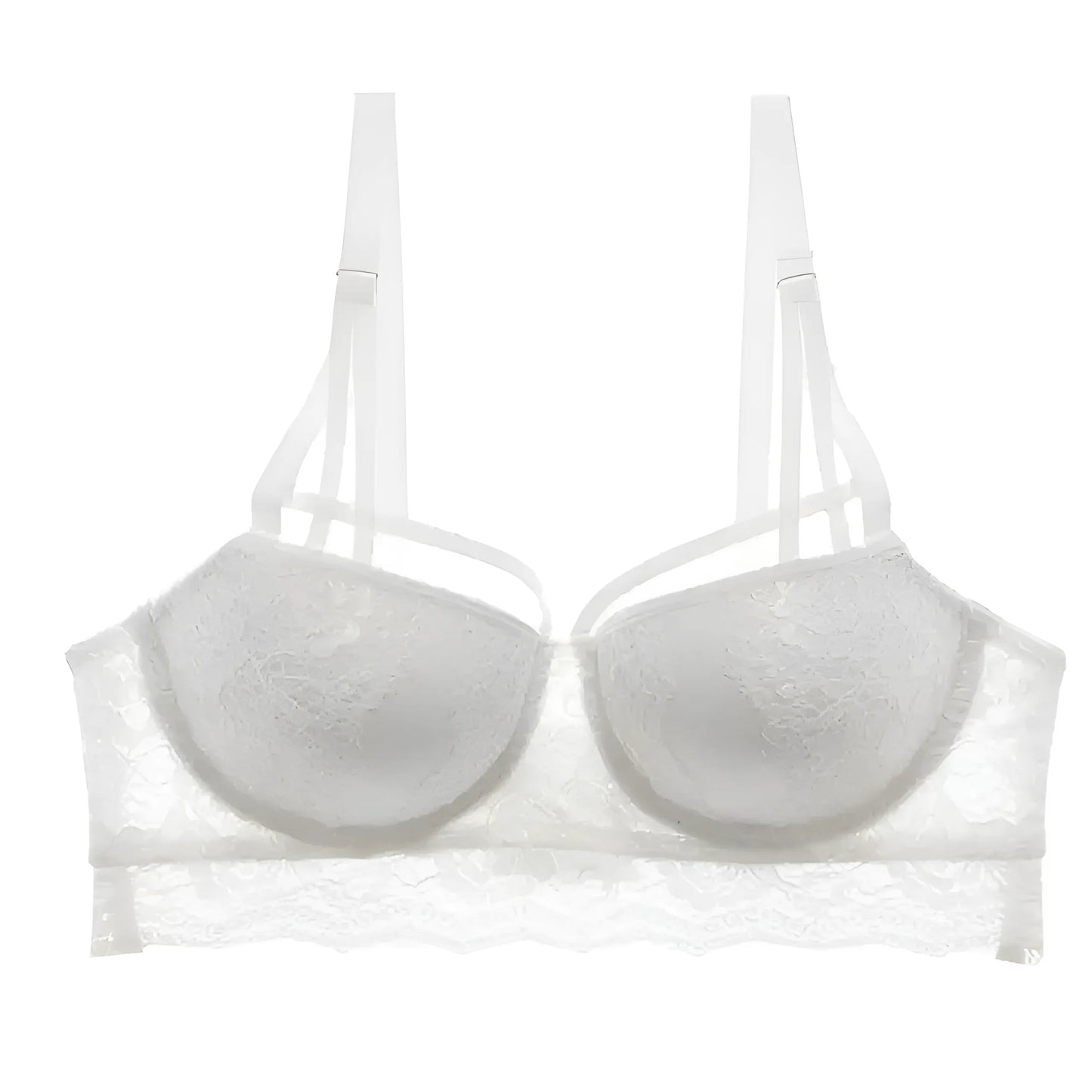 White Lace Push-Up Bra with Decorative Straps