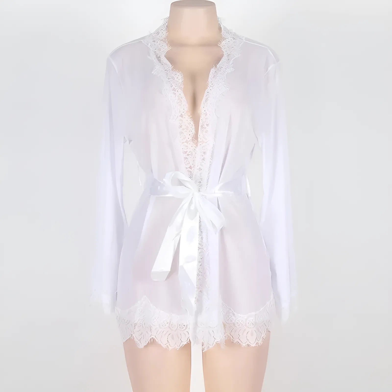 White Lace Trimmed Robe Peniuar