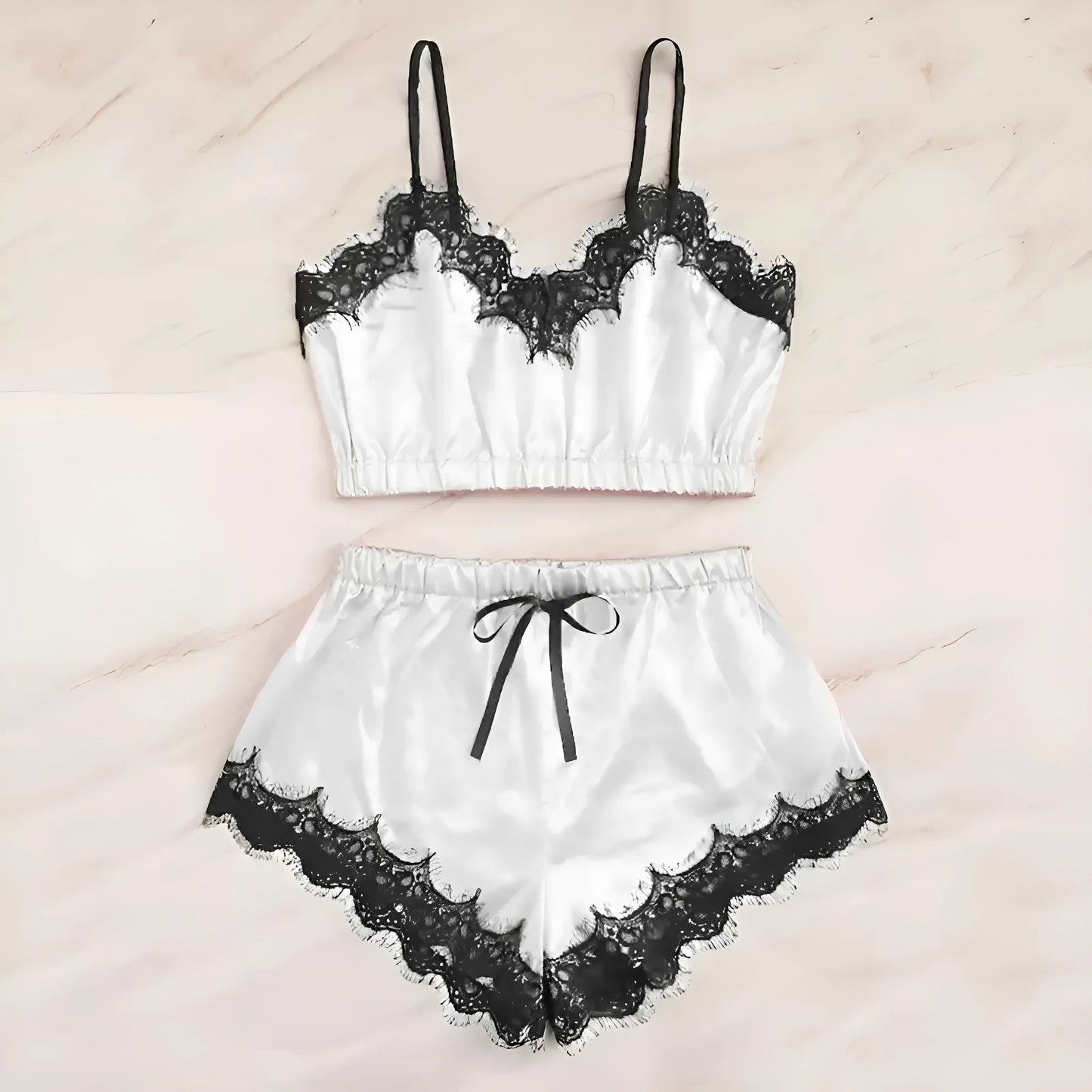 White Lace Two-Piece Pyjama Set with Short Top