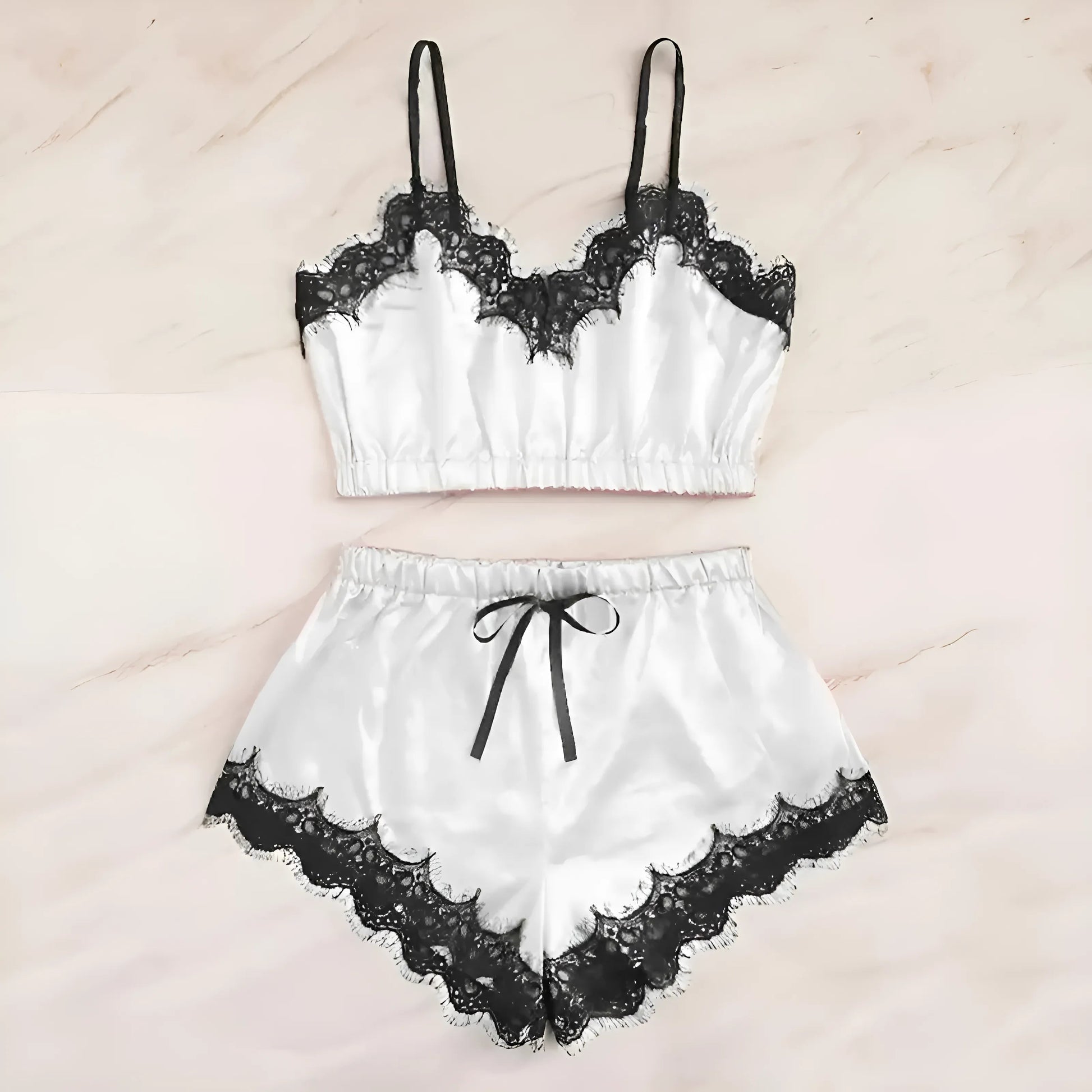 White Lace Two-Piece Pyjama Set with Short Top