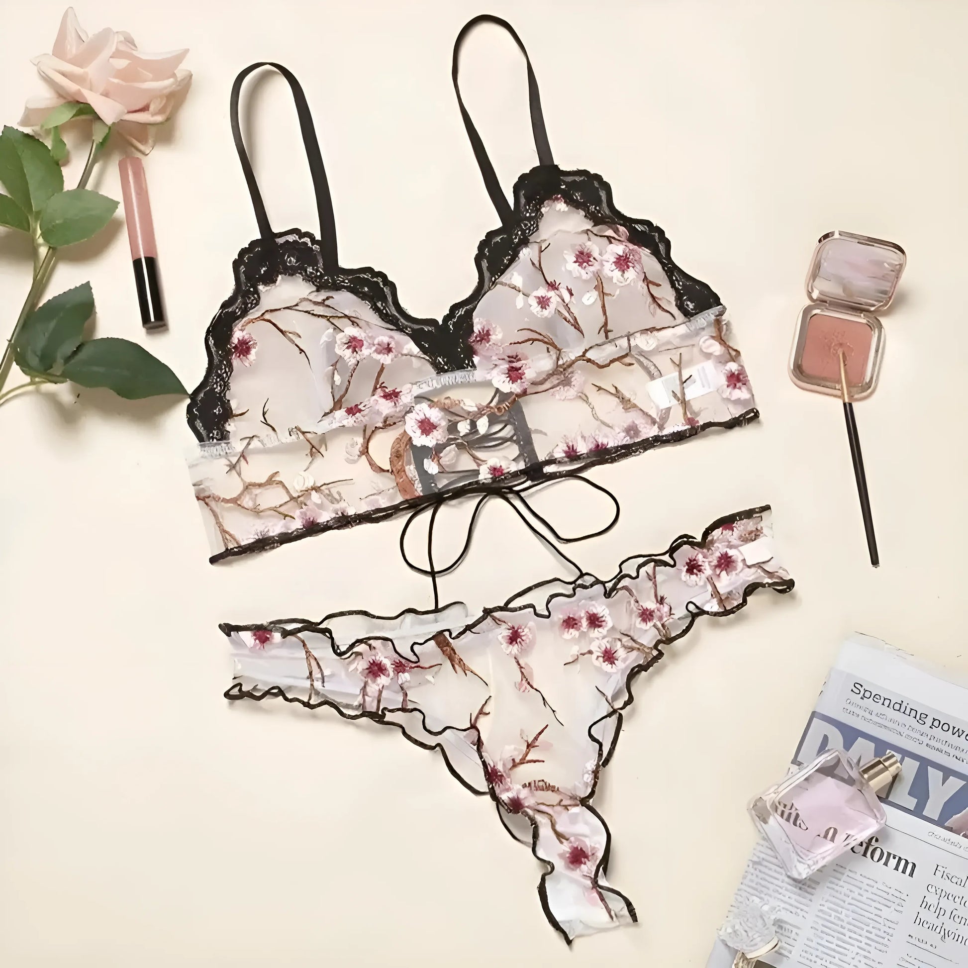 White Lingerie Set in Delicate Floral Design