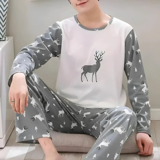 White Men's Printed Pyjamas