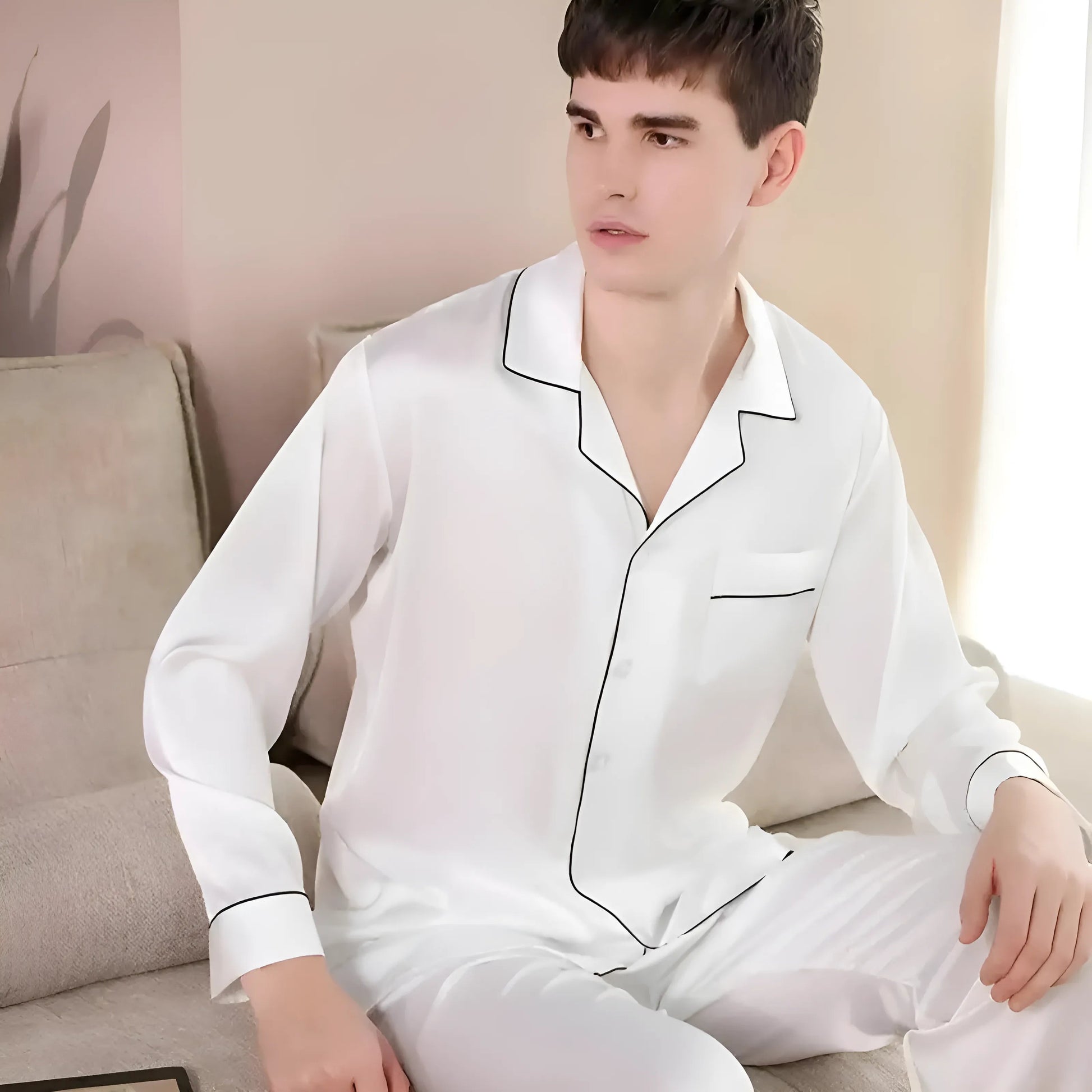 White Men's Satin Pyjama Set