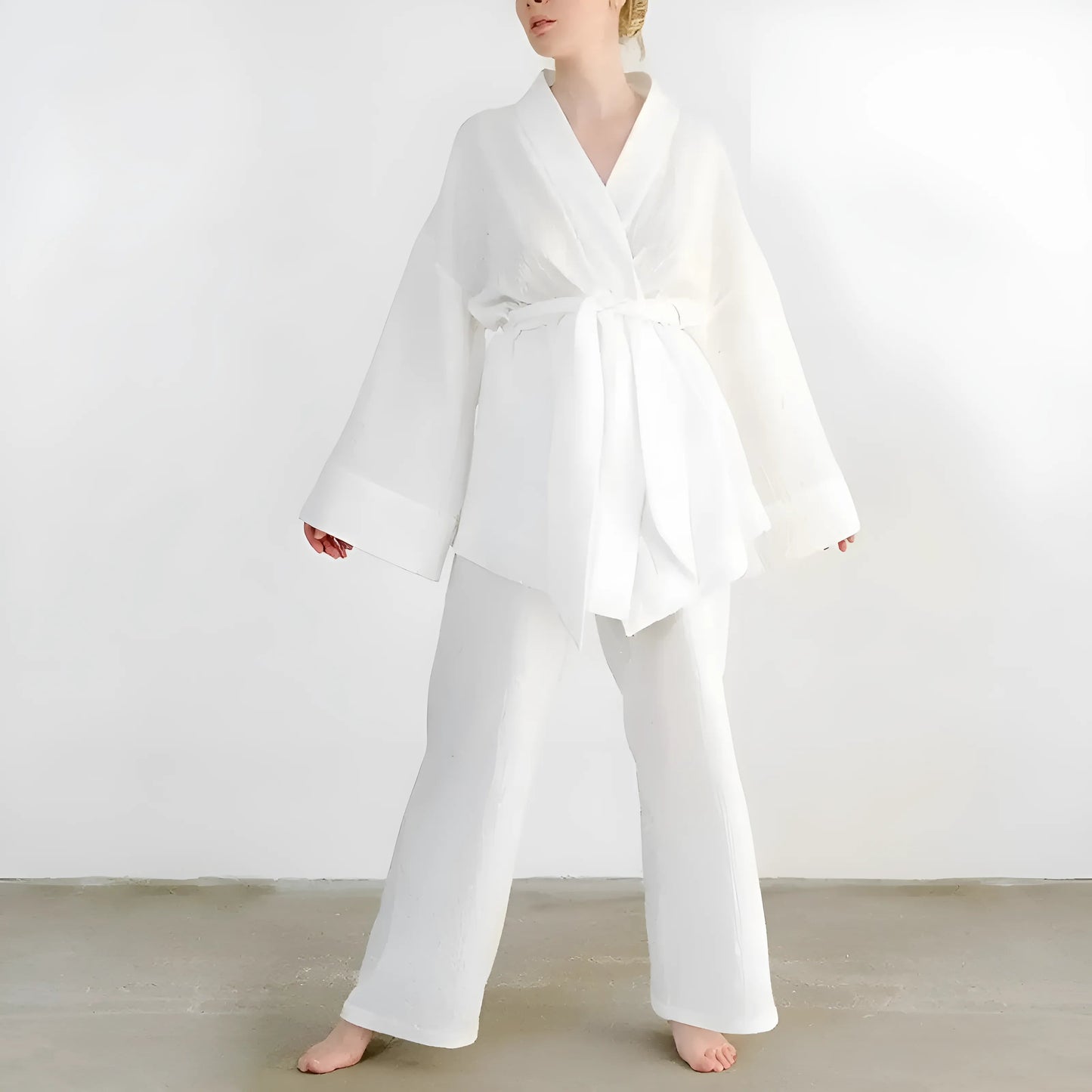 White Muslin Pyjama with Tie Detail