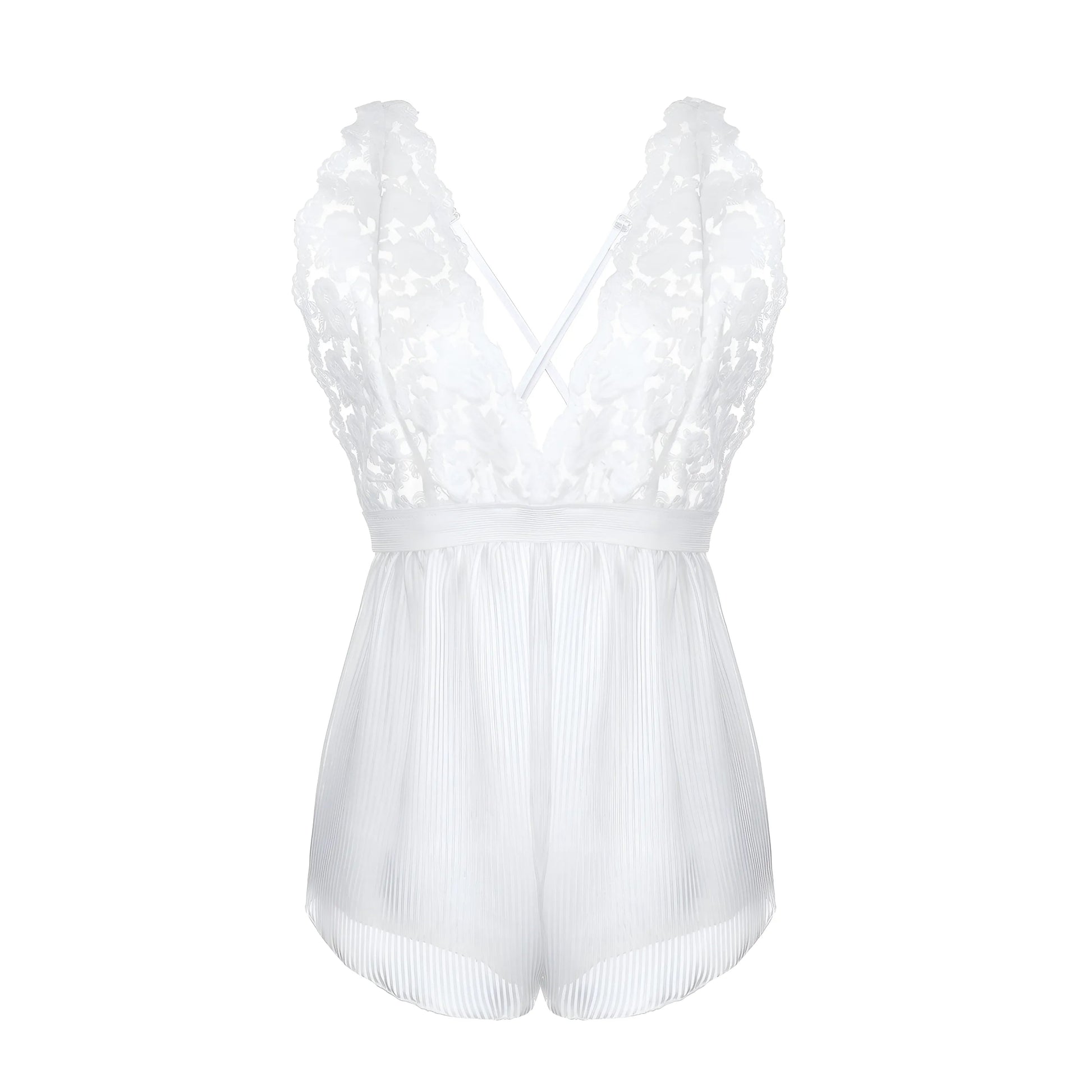 White One-Piece Pyjama with Pleated Hem