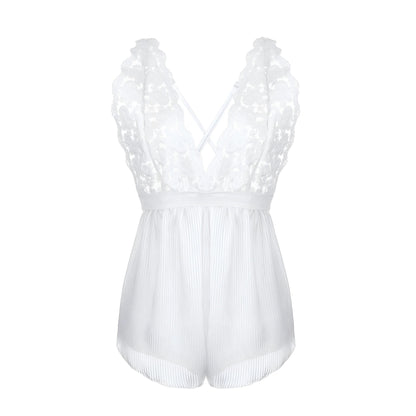 White One-Piece Pyjama with Pleated Hem