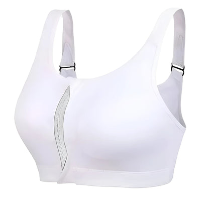 White Plus Size Sports Bra with Zip Closure