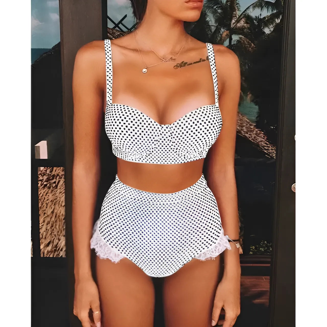 White Polka Dot Two-Piece Swimsuit