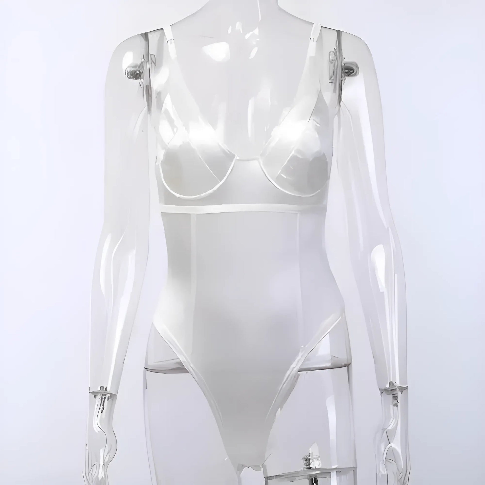 White Shimmering Bodysuit with Deep V-Neck