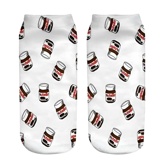 White Short Nutella Patterned Socks