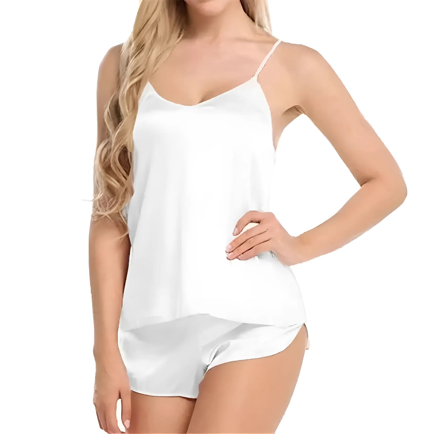 White Short Satin Women's Pyjama Set with Straps