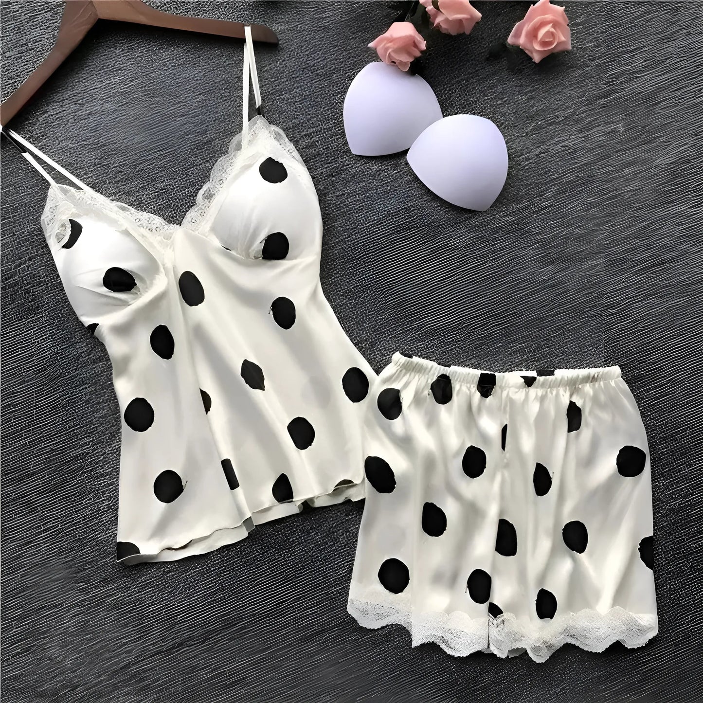 White Silk Polka Dot Pyjama Set