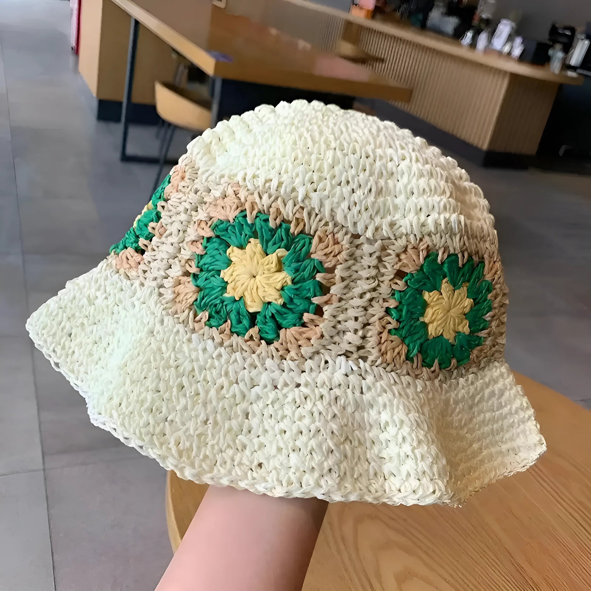 White Straw Hat with Flowers