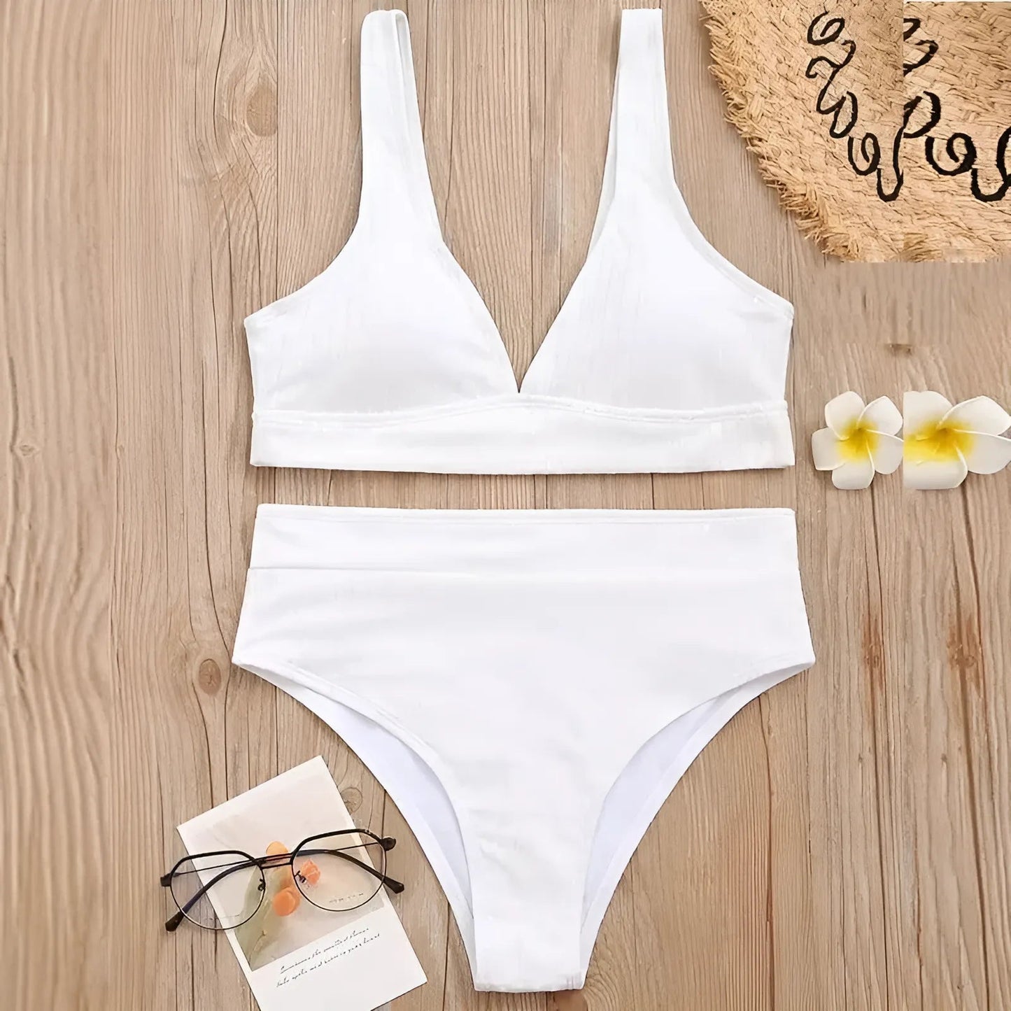 White Striped Two-Piece Swimsuit