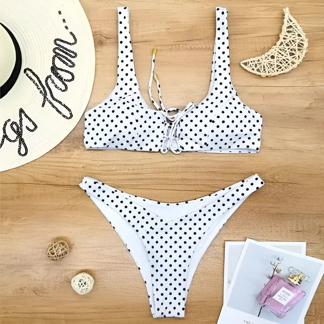 White Two-Piece Swimsuit with Bust Tie