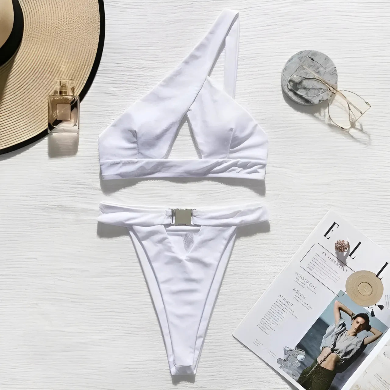 White Two-Piece Swimsuit with Cut-Outs