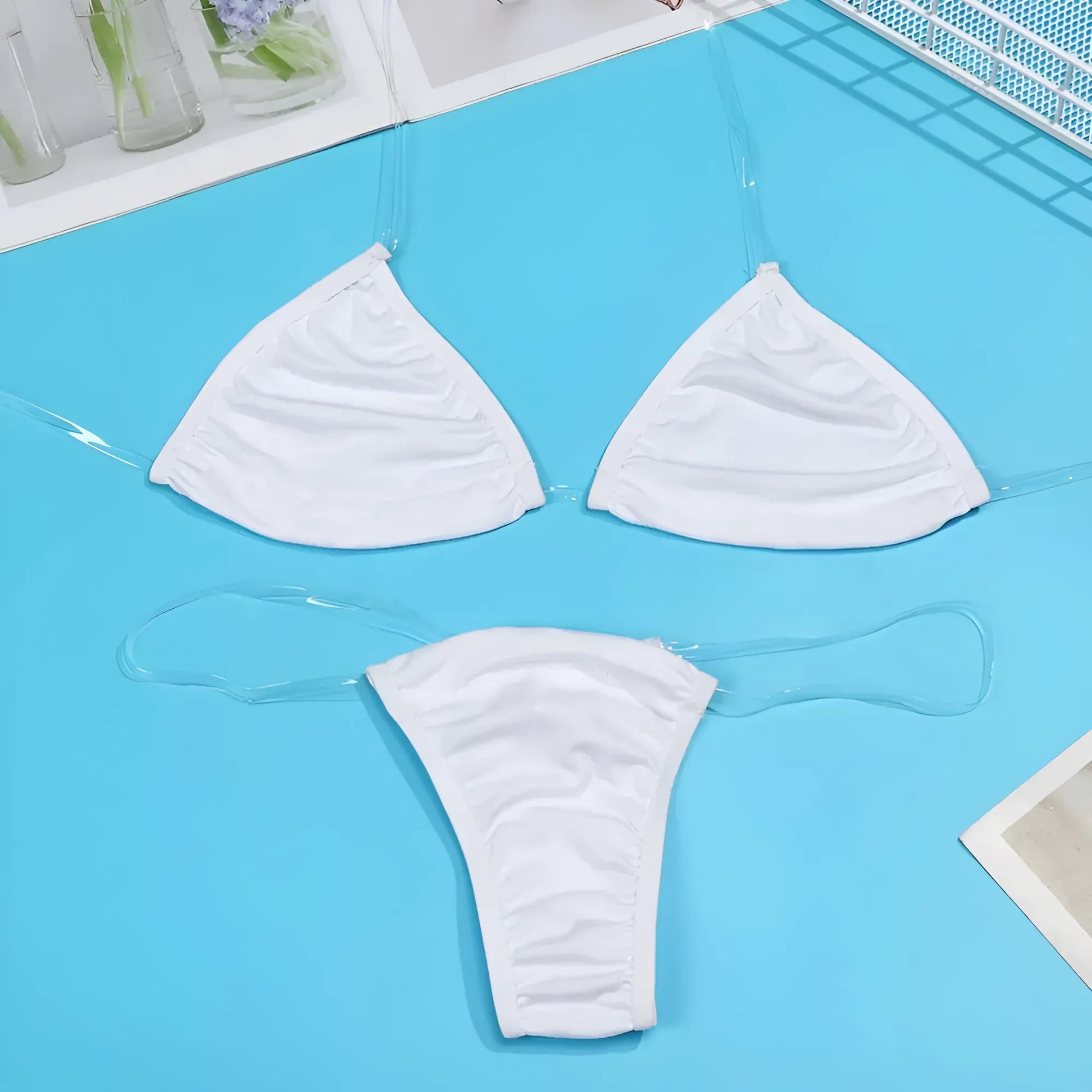 White Two-Piece Swimsuit with Sheer Straps