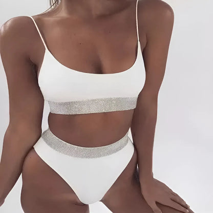 White Two-Piece Swimsuit with Silver Strap